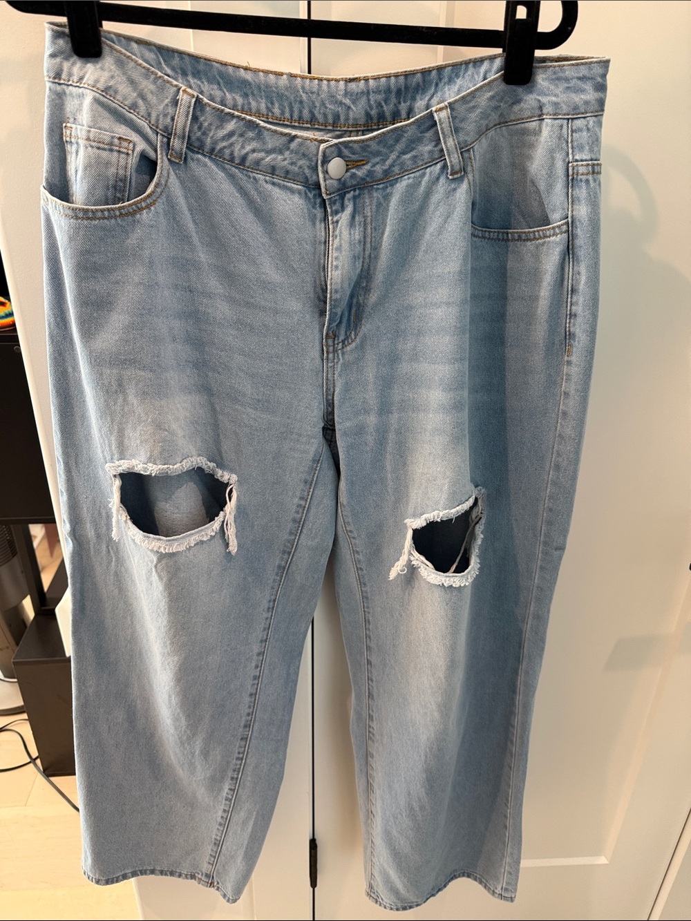 SHEIN Light Blue Distressed Boyfriend Jeans